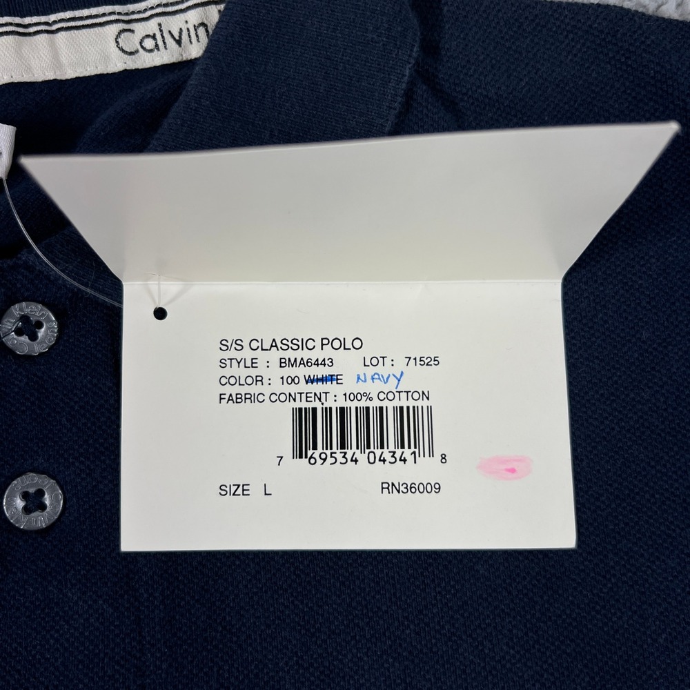 Calvin Klein Jeans Polo Shirt Mens L Navy Blue Classic Cotton Short Sleeve NWT - Picture 6 of 10